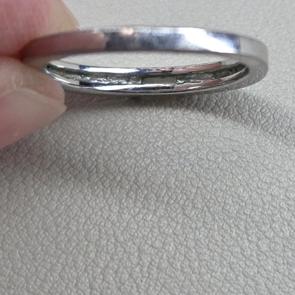 Silver Tone Baguette Accent Band Ring Stackable Minimalist Size 8.5